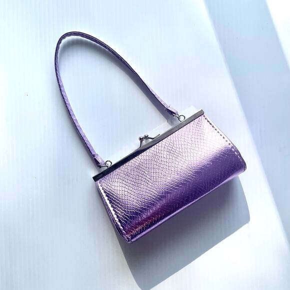 Mini foil Handbag Lilac Purple croc texture purse 90s Y2K style - Picture 2 of 5